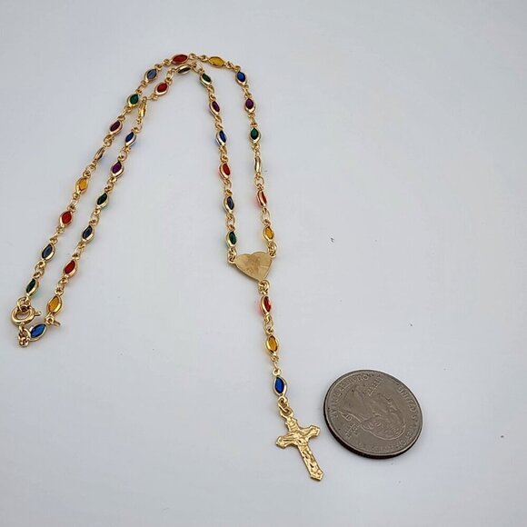 Brand New Brazilian 18k Gold Filled Multi Color Heart Cross Necklace - Picture 3 of 10